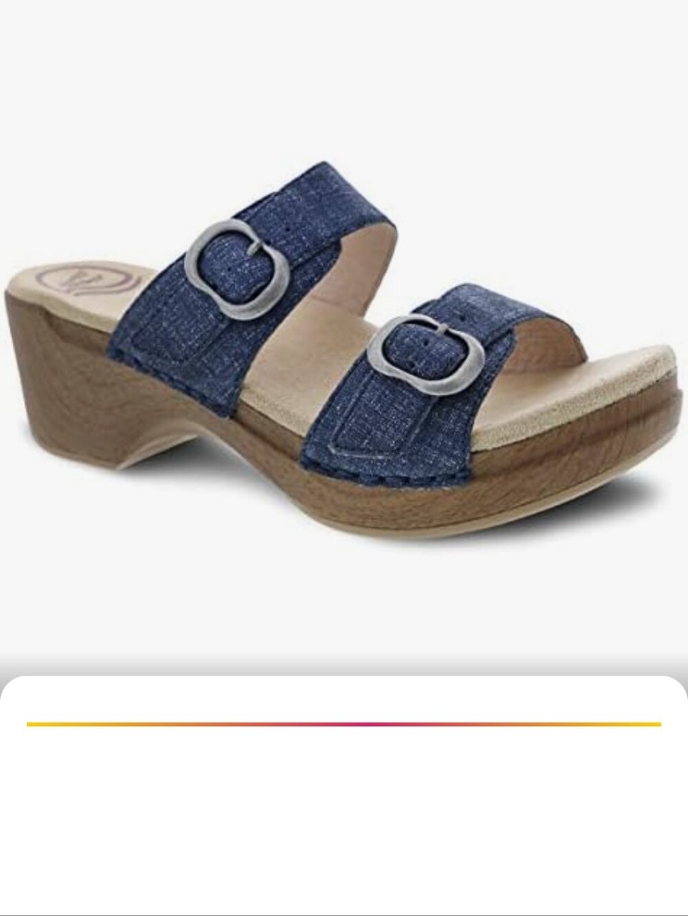 Dansko 39/8.5 Sophie Slide Blue Denim Two-Band Buckle Clogs